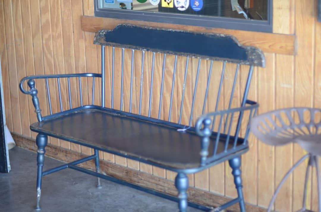 Antique Black Metal Windsor Bench Office Barn