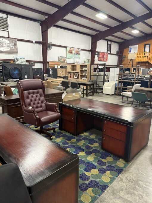 Black Edge Mahogany Desk With Credenza - Image 2
