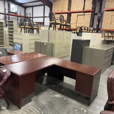 66" X 71" Double Ped Mahogany L-Desk By National