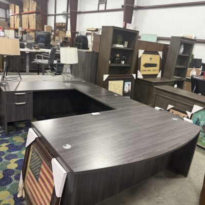 71" X 114" Bowfront Double Ped Gray U-Desk