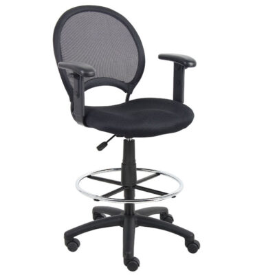 Black Mesh Drafting Stool W/ Adjustable Arms By Boss