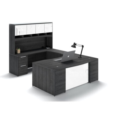 U-Shaped Bow Front Desk with Glass Modesty Panel