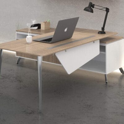 L-desk with open Return/Credenza - Noce