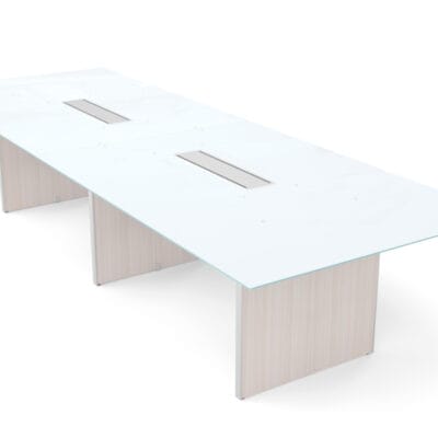 Glass Top Conference Table - Blanc de Gris, 168"L x 48"W