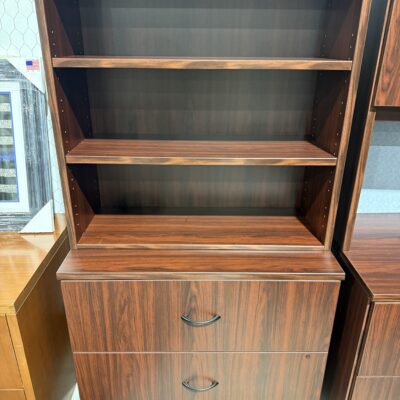 36" Mahogany 2 Drawer Lateral File With 3 Shelf Bookcase