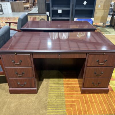60" X 30" Traditional Double Ped Mahogany Desk By Hon