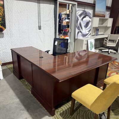 66" X 81" Double Ped Mahogany L-Desk