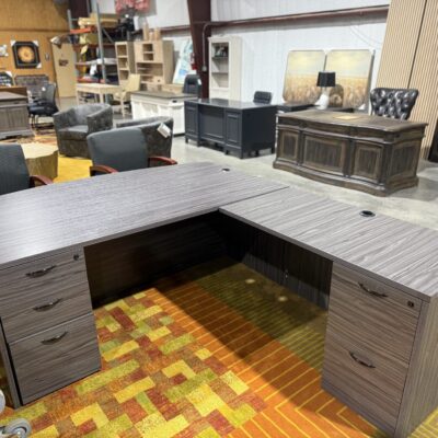 90" X 71" Gray Double Pedestal Bowfront L-Desk