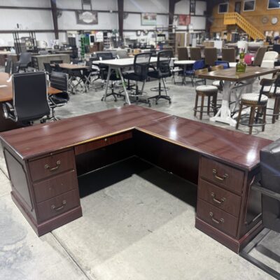 66" X 77" Double Pedestal Mahogany L-Desk