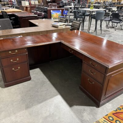 72" X 83" Double Pedestal Mahogany L-Desk By Kimball