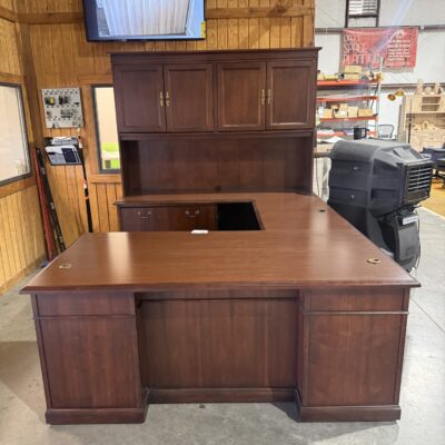 72" X 100" X 75 Espresso Double Pedestal U-Desk W/Hutch By Kimball