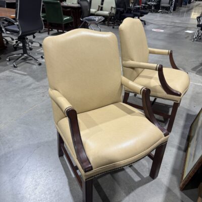 Tan Vinyl Wooden Guest Chair