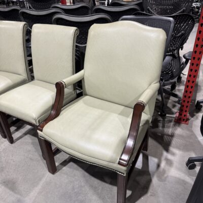 Olive Green Vinyl Wooden Guest Chair