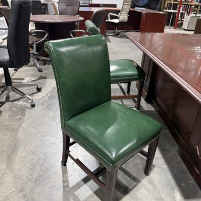 Dark Green Armless Vinyl Wooden Guest Chair