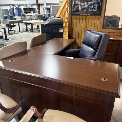 66" X 80" Espresso Double Pedestal L-Desk By Kimball