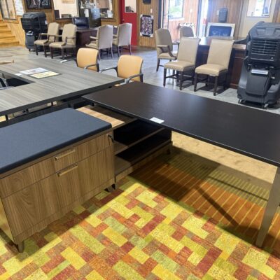 71" X 72" Midnight Black/Modern Walnut Contemporary L-Desk